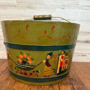 Hand-Painted Decorative Bucket - Green and Red